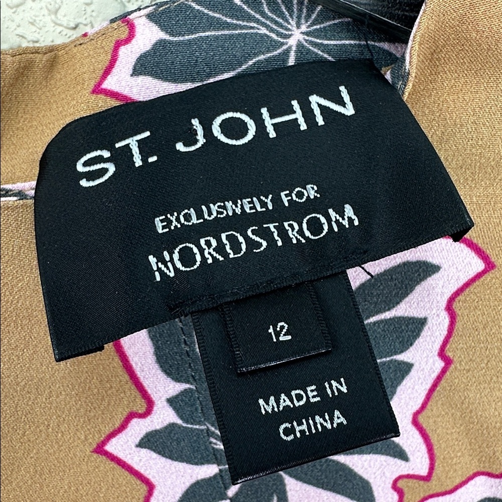 St. John collection Handkerchief Hem Silk Blend  Dress Camel Pink Gray 12 $1,195 - Picture 10 of 13